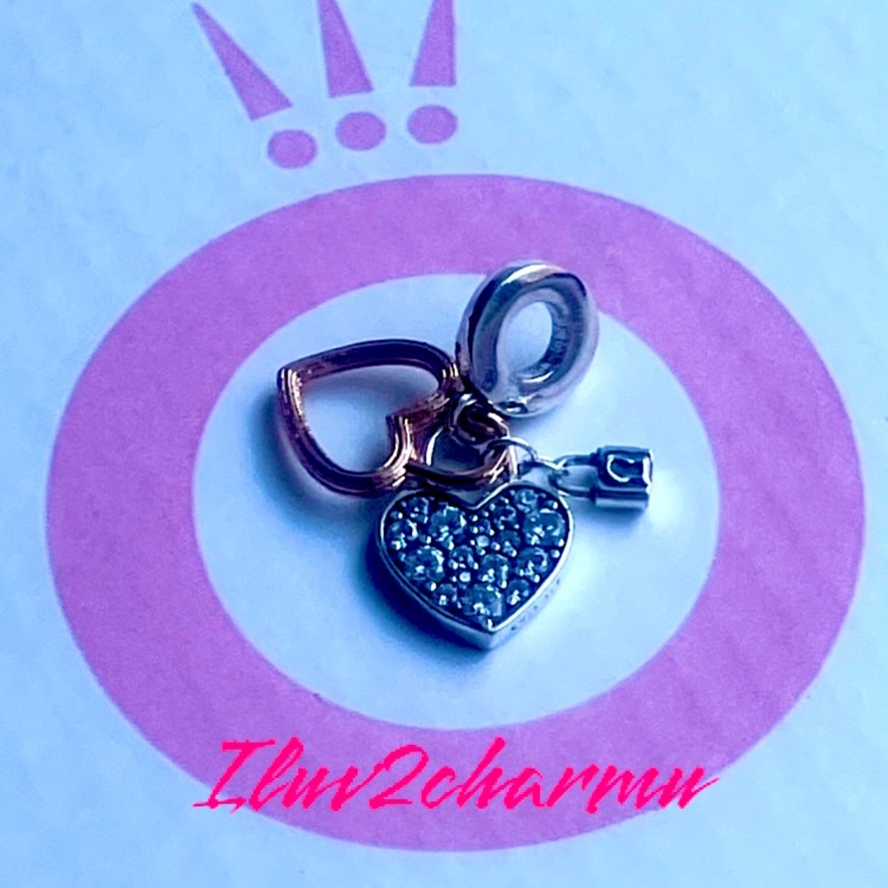 Authentic Pandora Heart Padlock Double Dangle Charm